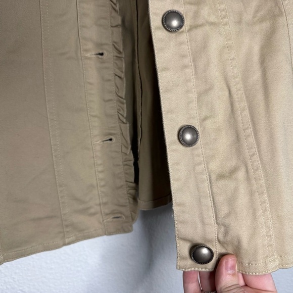 Avenue Tan Ruffle Button Front Trucker Jacket Size 14 16 Grunge Street Style - Picture 5 of 14